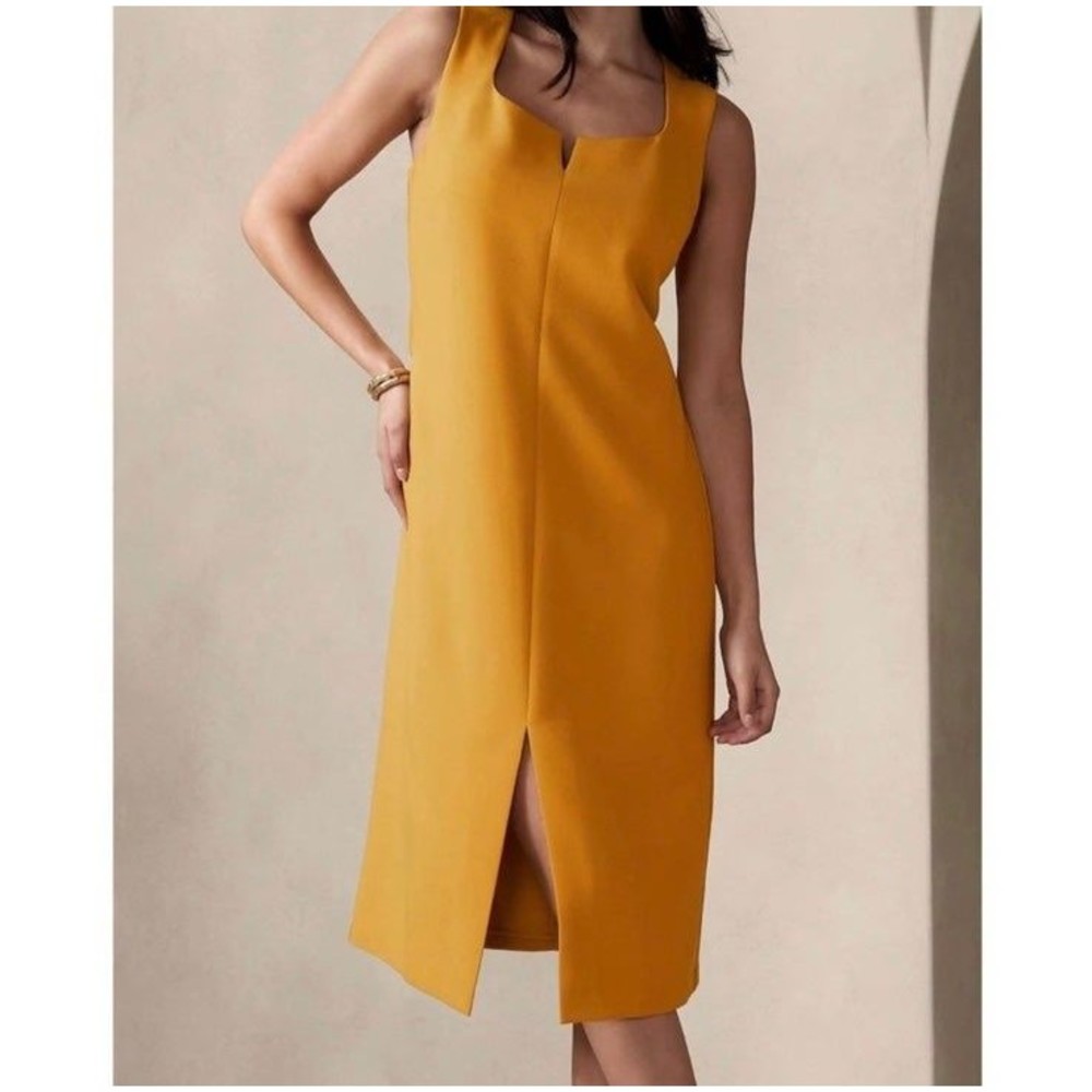 Banana Republic Sleeveless Midi Sheath Dress in Golden Yellow Size 6